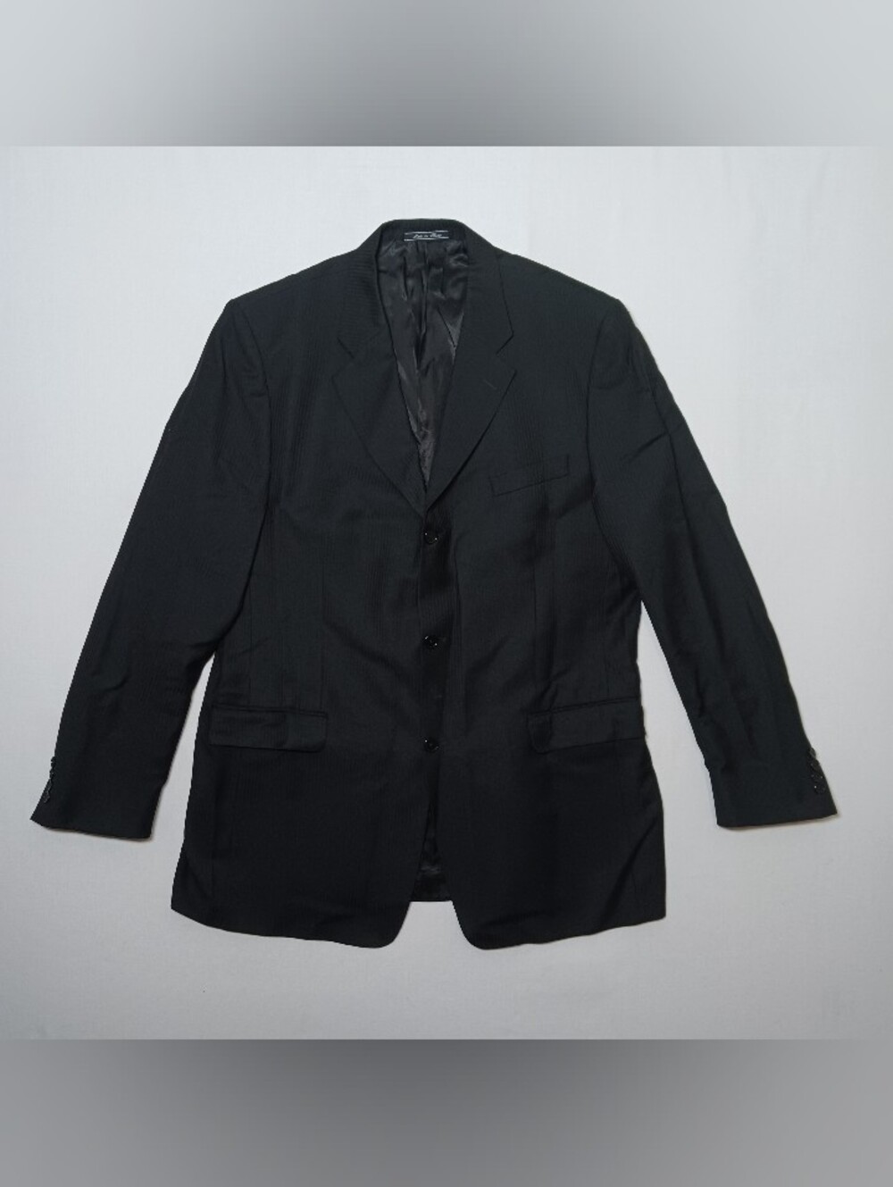 Bachrach Mens Wool Suit Jacket 48XL Black Striped Italy 3 Button Front
